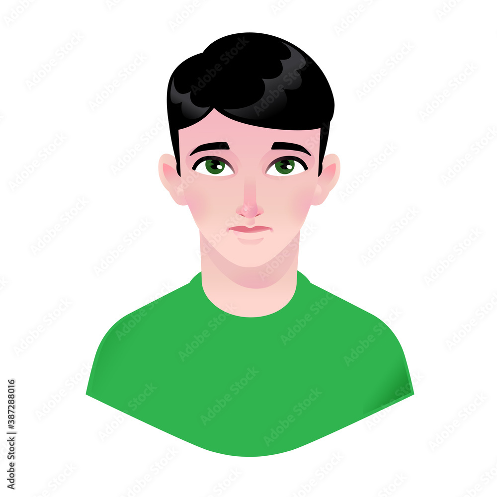 Boy illustration. Young child. Character for advertising and design. Bright image with big eyes. Profile avatar. Boy illustration. Young child. Character for advertising and design. Bright image with big eyes. Profile avatar.