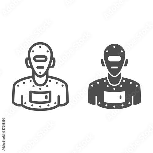 Steel robot line and solid icon, Robotization concept, Cyborg robot sign on white background, robotic man silhouette icon in outline style for mobile concept and web design. Vector graphics.