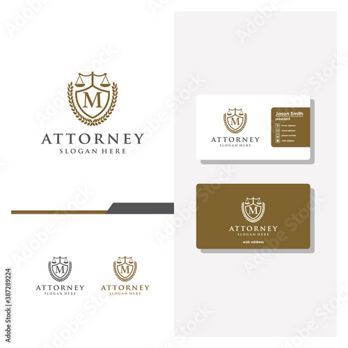 letter M law logo design and business card