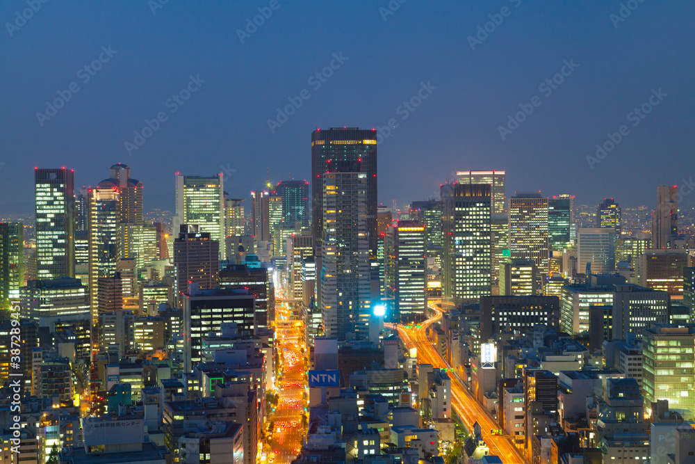 Naklejka premium 中之島と梅田のビル群夜景