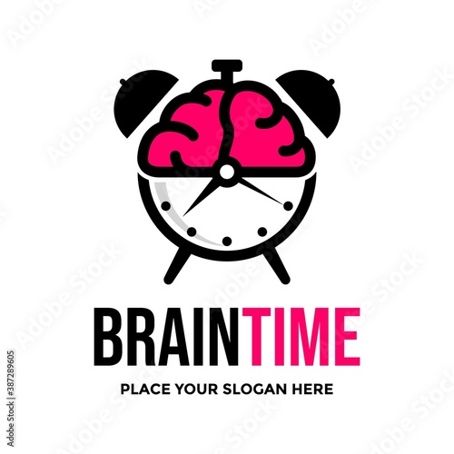 Brain time vector logo template. This design use clock symbol. Suitable for education.