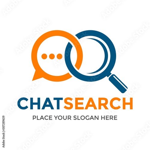 Chat search vector logo template. This design use magnifying glass symbol. Suitable for find.