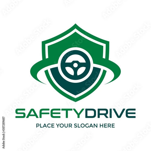 Safety drive vector logo template. This design use shield symbol. Suitable for transportation or automotive.