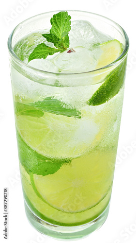 Mojito cocktail with lime and straw drinking isolated
