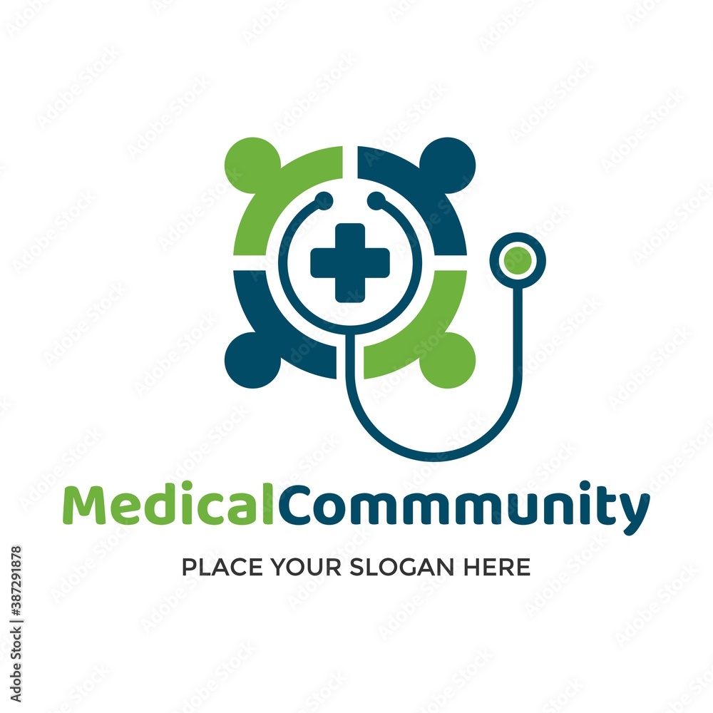 Obraz premium Medical community vector logo template. This design use human and cross symbol. Suitable for healthy.