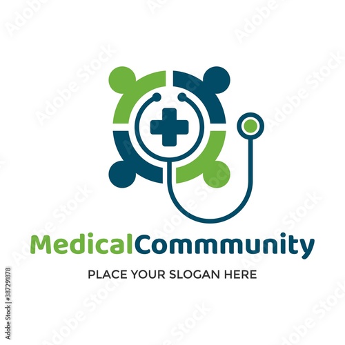 Medical community vector logo template. This design use human and cross symbol. Suitable for healthy.