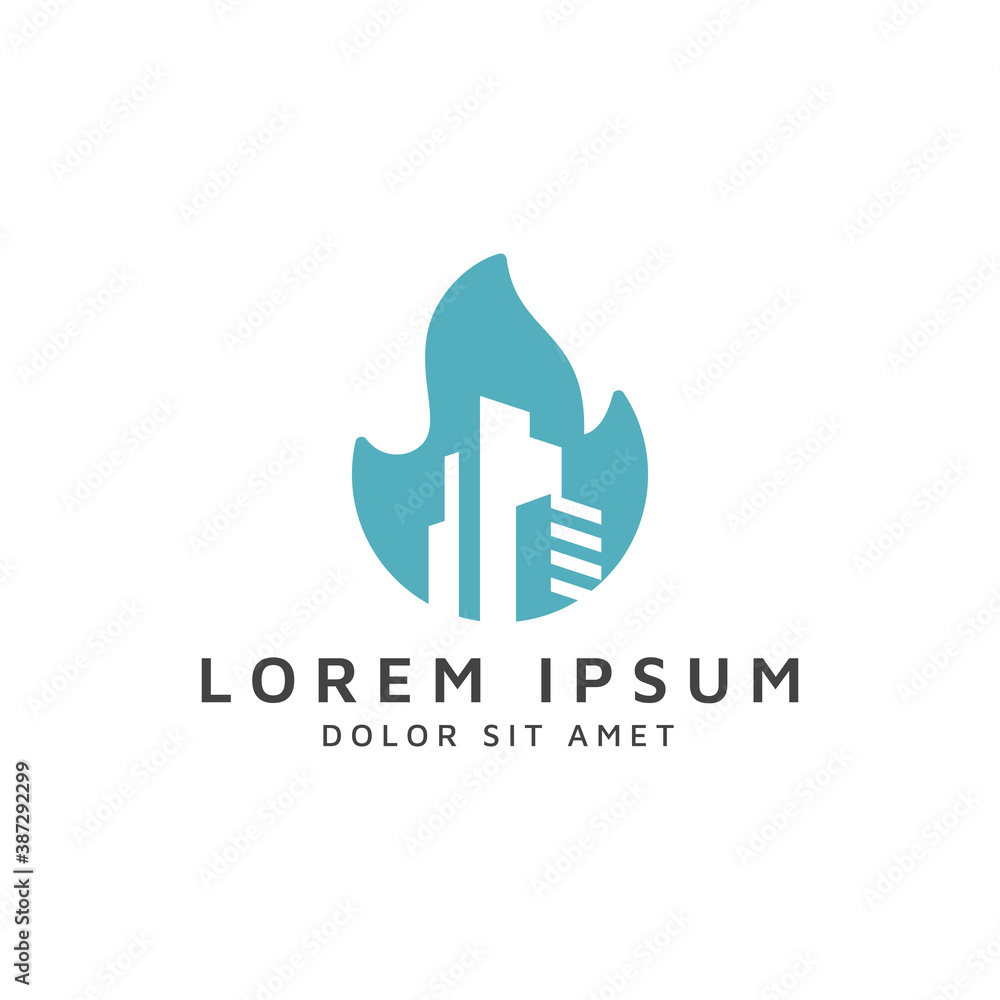 fire and building negative space logo design fire and building negative space logo design
