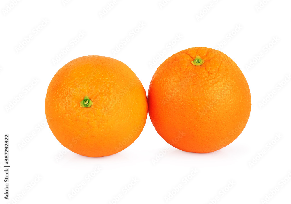 Two orange fruit isolated on white background. Two orange fruit isolated on white background.