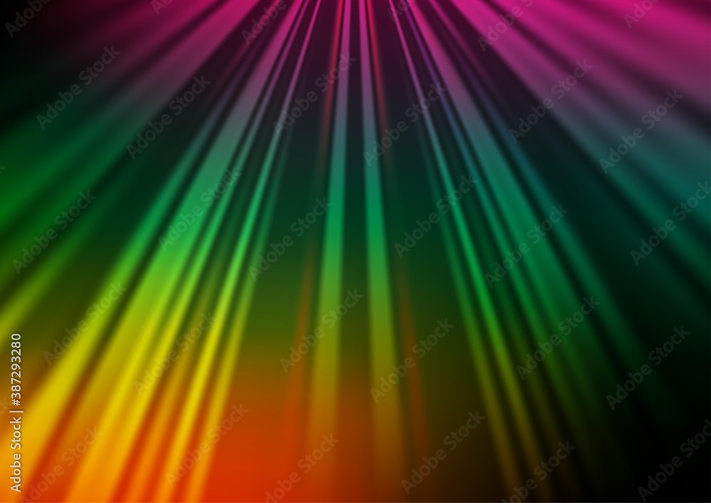 Fototapeta premium Dark Multicolor, Rainbow vector backdrop with long lines.