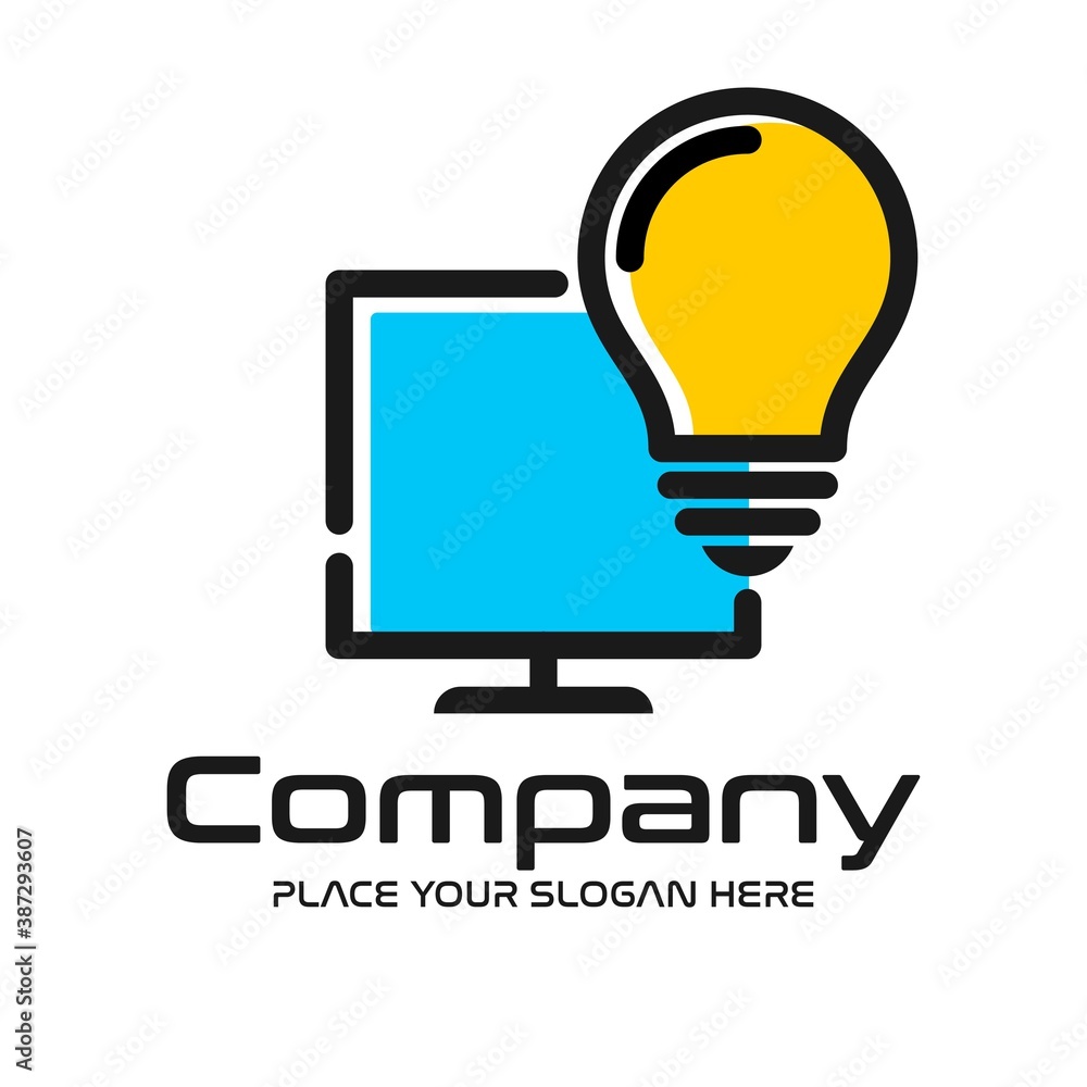 PC or Monitor lamp vector logo template. This design use smart symbol. Suitable for technology. PC or Monitor lamp vector logo template. This design use smart symbol. Suitable for technology.