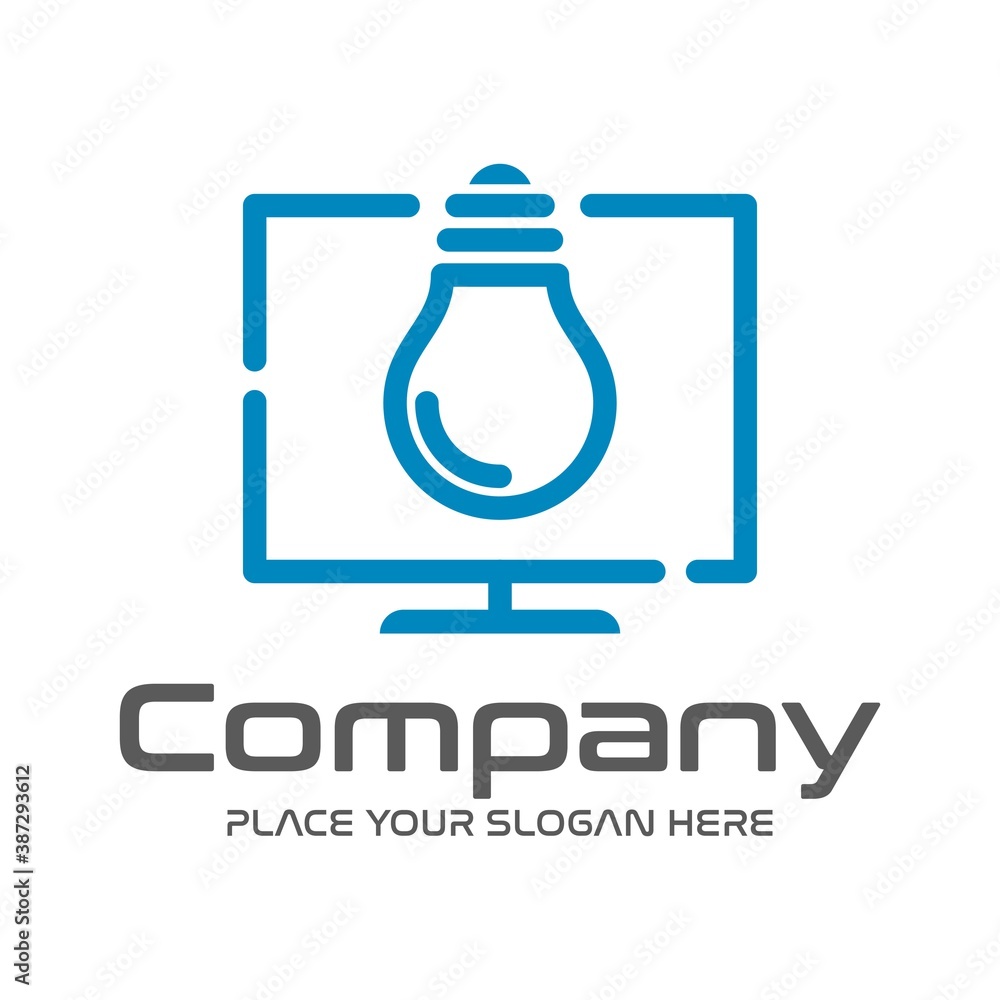 PC or Monitor lamp vector logo template. This design use smart symbol. Suitable for technology.