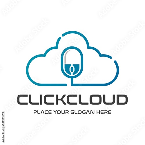 Click cloud vector logo template. This design use mouse symbol. Suitable for technology and hosting.