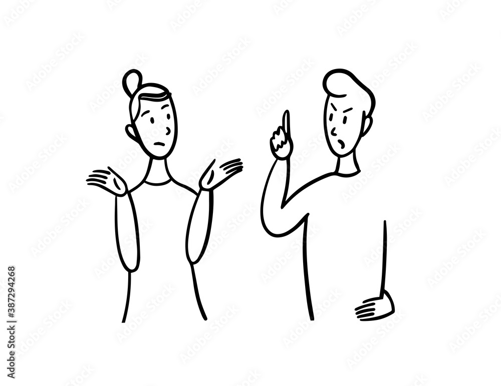 Linear sketch, people argue. Young couple in conflict Linear sketch, people argue. Young couple in conflict