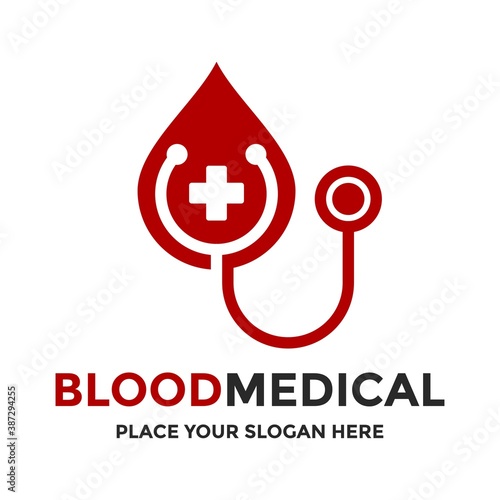 Blood medical vector logo template. This design use stethoscope symbol. Suitable for medical.