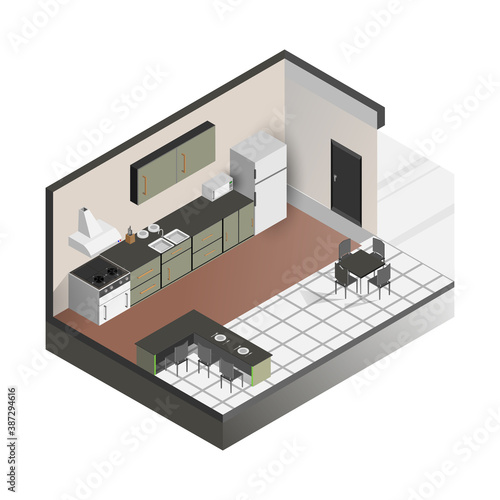 Isometric living room 3d render of a modern room house design vecter 