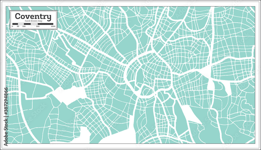 Fototapeta premium Coventry Great Britain City Map in Retro Style. Outline Map.