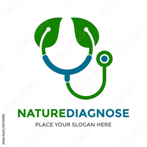 Nature diagnose vector logo template. This design use stethoscope symbol. Suitable for environment.
