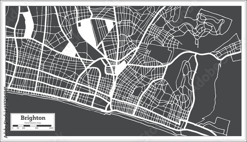 Brighton Great Britain City Map in Black and White Color in Retro Style. Outline Map.