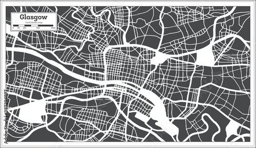 Glasgow Great Britain City Map in Black and White Color in Retro Style. Outline Map.