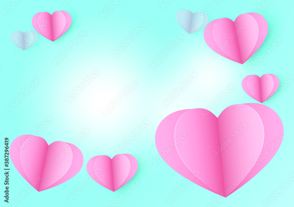 Valentine's Day, Creative paper cut heart decorated glossy Blue background