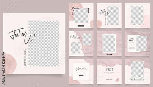 social media template banner fashion sale promotion. fully editable instagram and facebook square post frame puzzle organic sale poster. red pink white vector background
