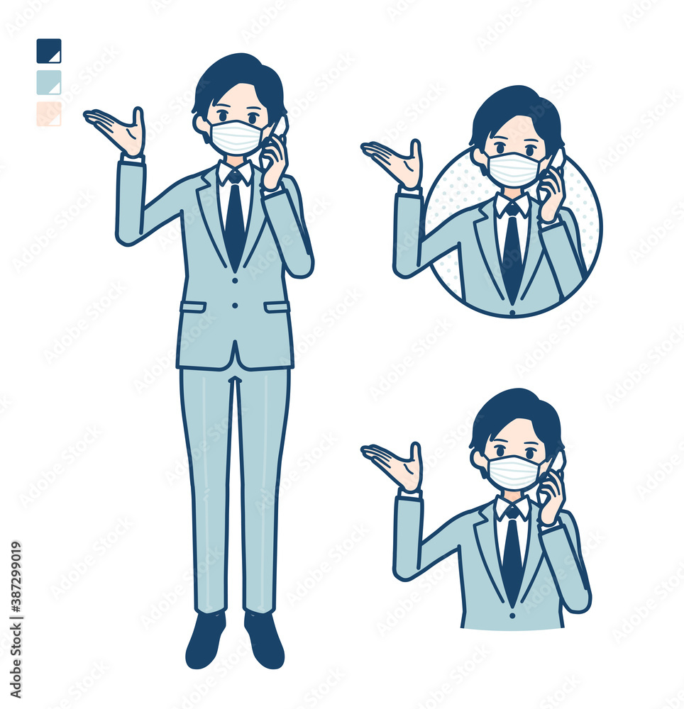 simple suit businessman mask_smartphone-call