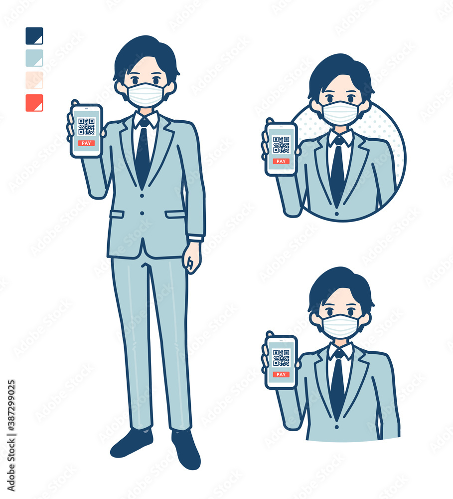 simple suit businessman mask_Smartphone-cashless simple suit businessman mask_Smartphone-cashless