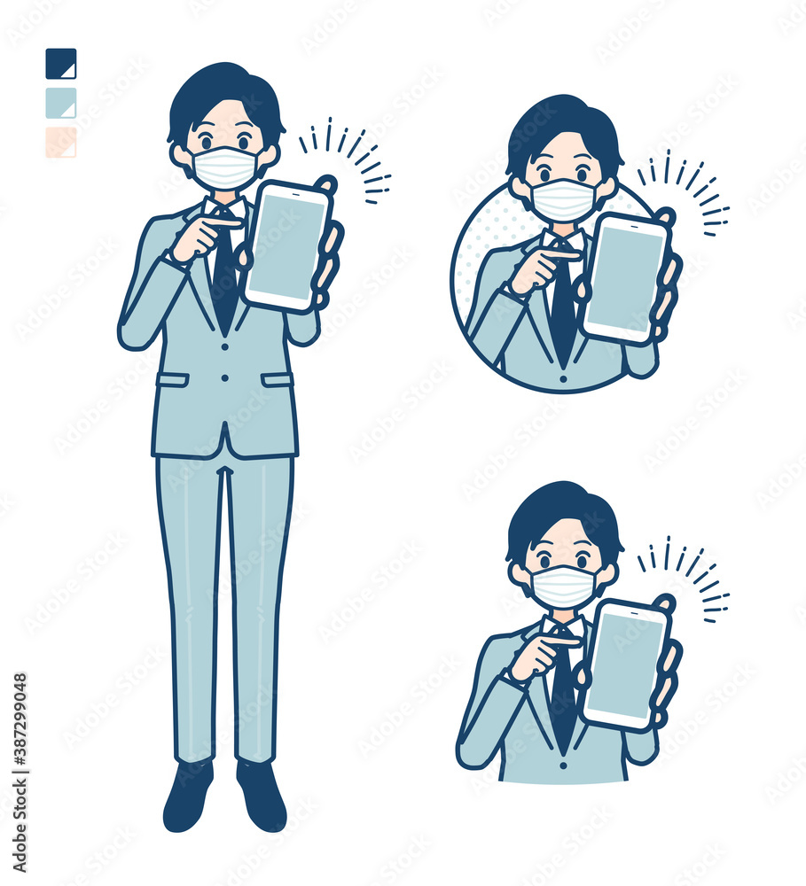 Fototapeta premium simple suit businessman mask_smartphone-show-screen