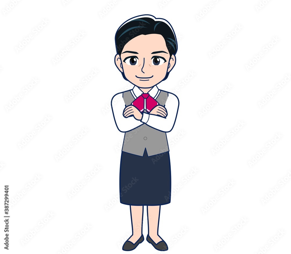 Middle-aged woman in red ribbon uniform Middle-aged woman in red ribbon uniform