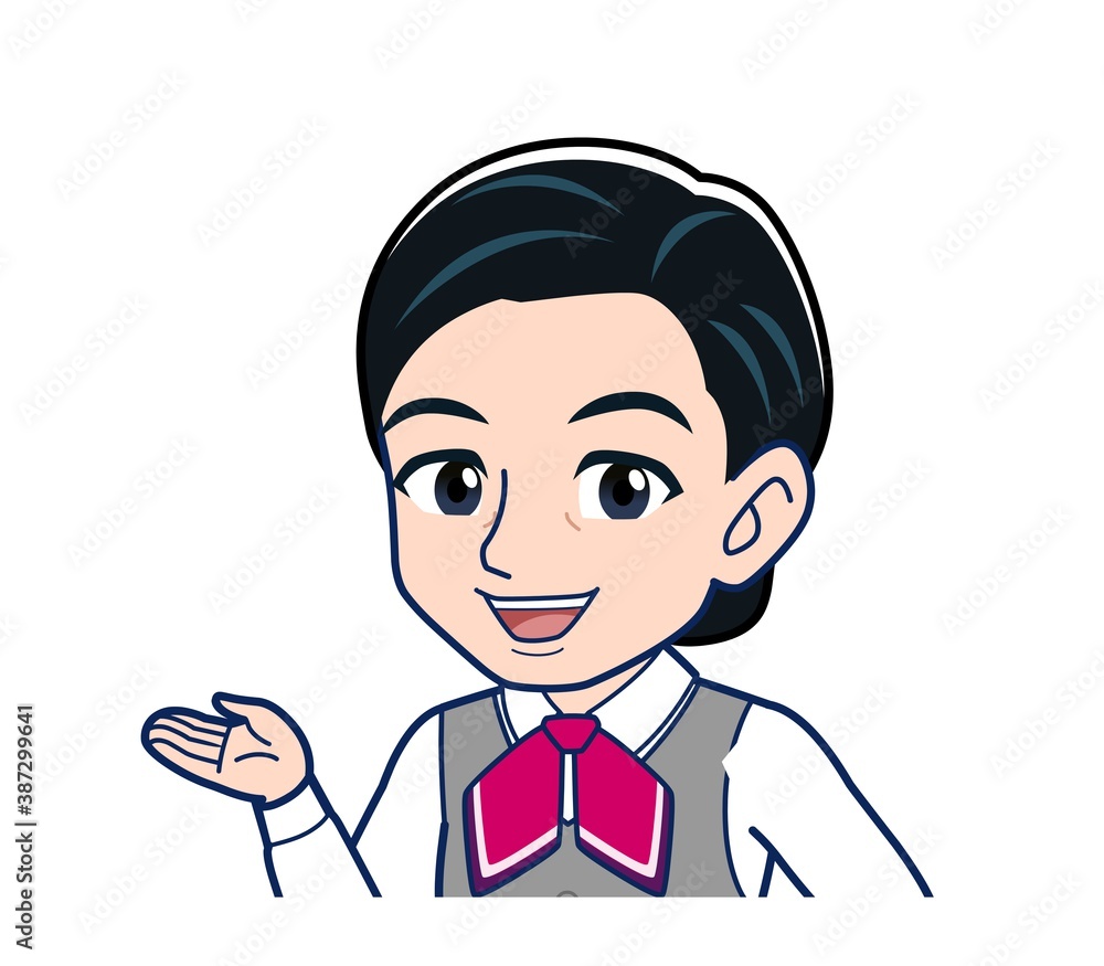 Middle-aged woman in red ribbon uniform Middle-aged woman in red ribbon uniform