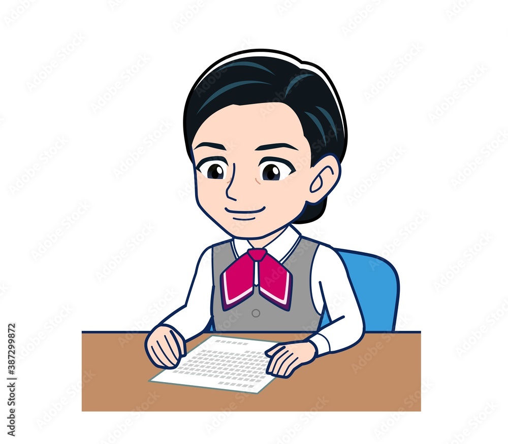 Middle-aged woman in red ribbon uniform Middle-aged woman in red ribbon uniform