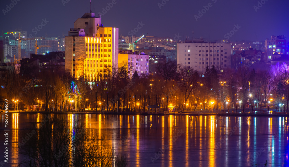 Winter night in Ternopil, Ukraine