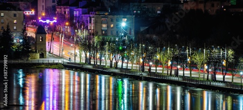 Winter night in Ternopil, Ukraine