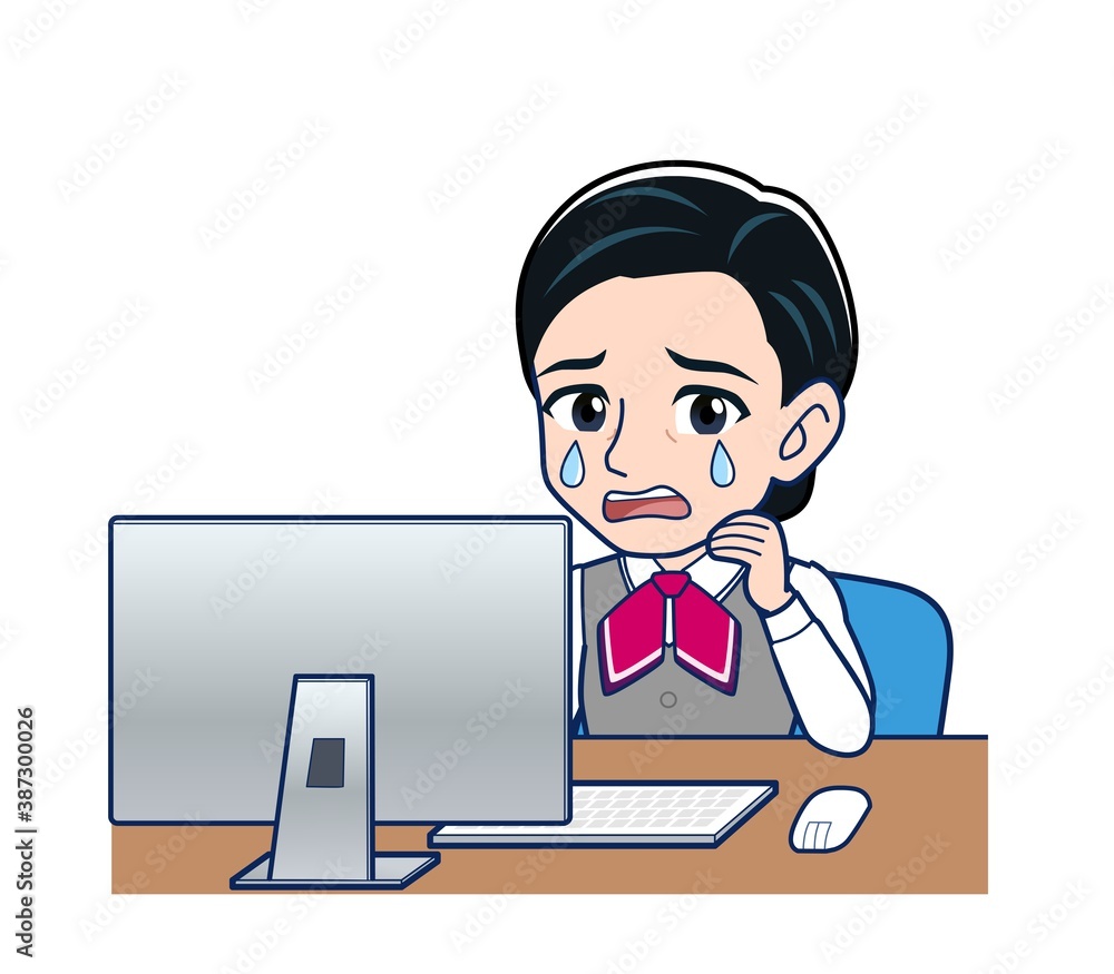 Middle-aged woman in red ribbon uniform Middle-aged woman in red ribbon uniform