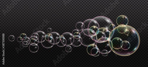Bath foam soap with neon bubbles isolated vector illustration on transparent background. Colorful cloud of blowing bubbles and soapy foam.