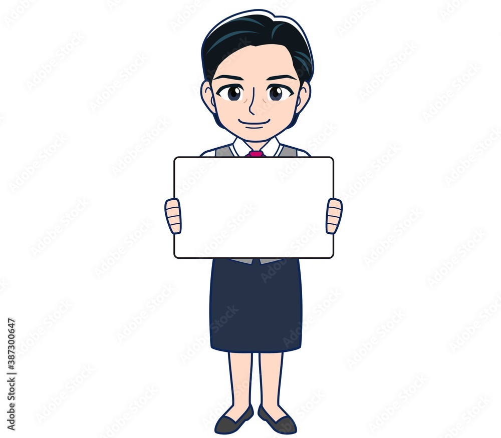 Middle-aged woman in red ribbon uniform Middle-aged woman in red ribbon uniform