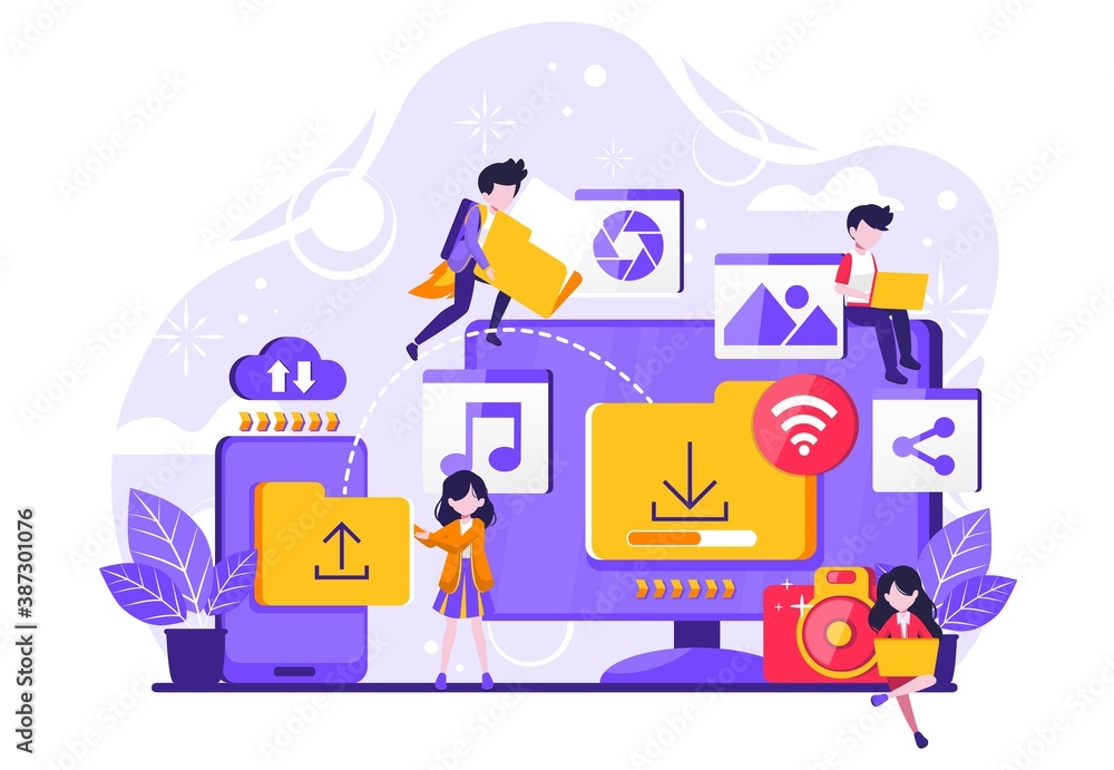 the people who are sending the message and receiving it go through the email service and pass it on. Tiny people illustration. Vector illustration the people who are sending the message and receiving it go through the email service and pass it on. Tiny people illustration. Vector illustration