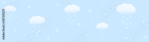 Vector banner of blue sky, white clouds and snow. Light blue background with clouds for wall, print, pannel, backdrop, cover design.