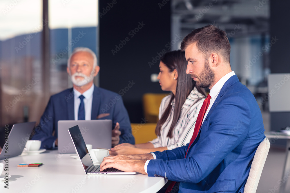 Fototapeta premium Business team having meeting in office. Diversity.
