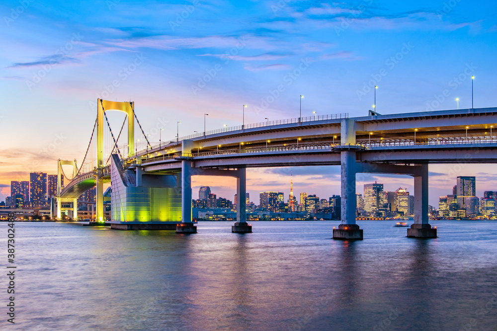 Panorama view of Tokyo skyline  in the evening. Tokyo city, Japan.