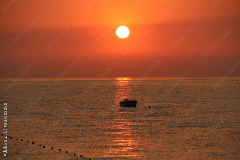 red sea dawn from the sea in summer