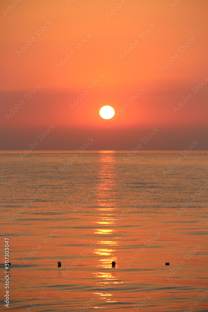 red sea dawn from the sea in summer