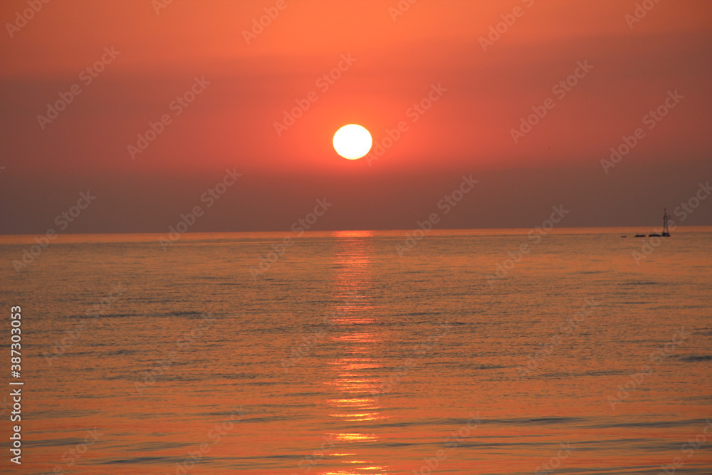 red sea dawn from the sea in summer