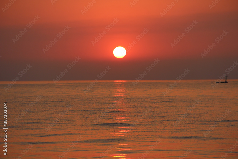 red sea dawn from the sea in summer