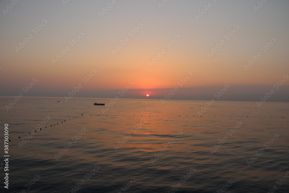 red sea dawn from the sea in summer