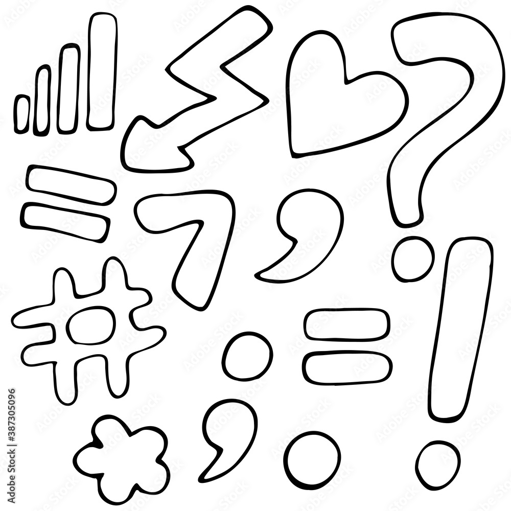 icons and symbols, punctuation and math, vector set elements in Doodle style, coloring, isolated object icons and symbols, punctuation and math, vector set elements in Doodle style, coloring, isolated object