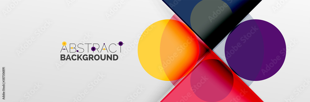 Bright color circles, abstract round shapes and triangles composition with shadow effects. Vector modern geometric design template Bright color circles, abstract round shapes and triangles composition with shadow effects. Vector modern geometric design template