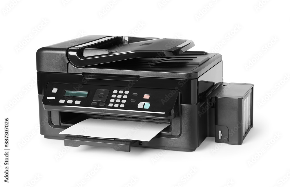 New modern multifunction printer isolated on white New modern multifunction printer isolated on white