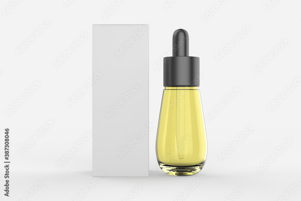 Fototapeta premium Amber tincture dropper bottle with box isolated white background.3d illustration