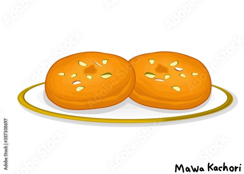Mawa kachori indian Sweet Dish Food Vector